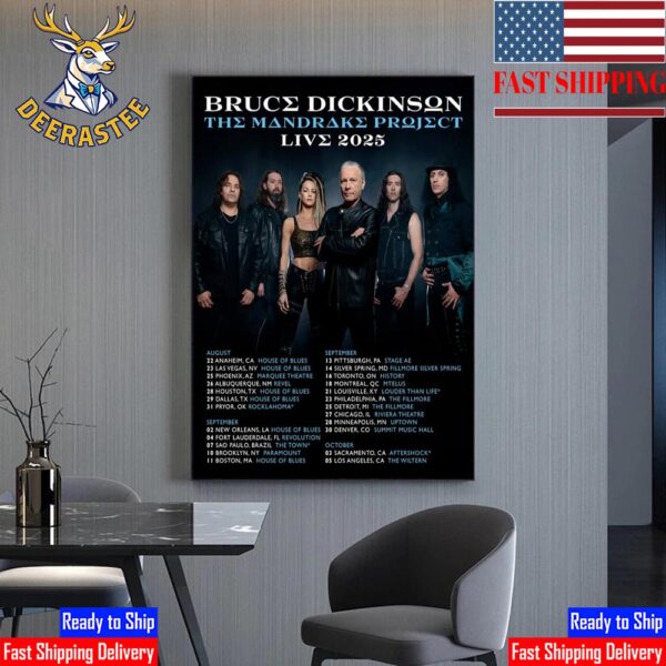 Bruce Dickinson The Mandrake Project Live 2025 North American Tour Date List Start On August 22nd 2025 Home Decor Poster Canvas