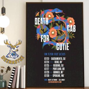 Death Cab For Cutie Dates List With Snake And Flowers Art On Tour July 2025 Home Decor Poster Canvas