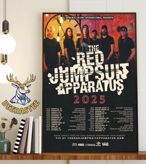 Dynamic Talent International Presents The Red Jumpsuit Apparatus 2025 Tour Dates List Home Decor Poster Canvas