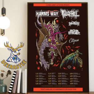 Harms Way Spring Co-Headline Tour With Full of Hell Kruelty Jarhead Fertilizer And Clique Dates List On May And June 2025 Home Decor Poster Canvas