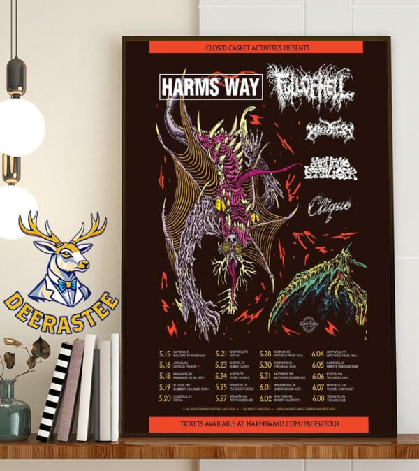 Harms Way Spring Co-Headline Tour With Full of Hell Kruelty Jarhead Fertilizer And Clique Dates List On May And June 2025 Home Decor Poster Canvas