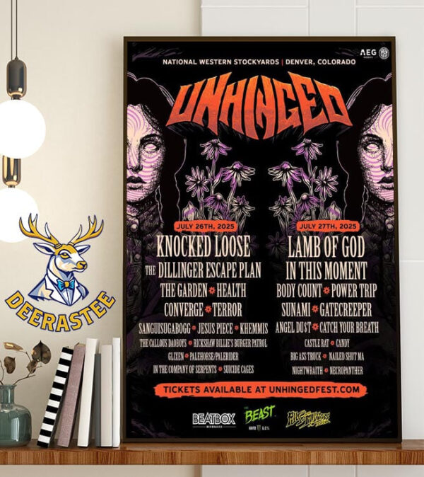 Knocked Loose And Lamb Of God Headline Inaugural Unhinged Festival At National Western Stockyards Denver Colorado On July 26- 27 2025 Home Decor Poster Canvas