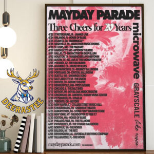 Mayday Parade Three Cheers For 20 Years With Special Guests Microwave Grayscale And Like Roses Home Decor Poster Canvas