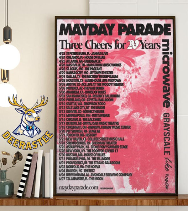 Mayday Parade Three Cheers For 20 Years With Special Guests Microwave Grayscale And Like Roses Home Decor Poster Canvas