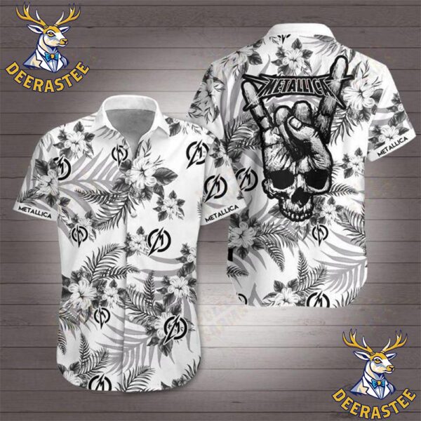 Metallica Rock Band Logo With Skull x Handsign Tropical Flowers Hawaiian Shirt