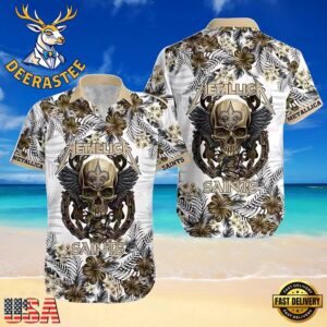 Metallica x New Orleans Saints NFL Skull And Flower Tropical Hawaiian Shirt