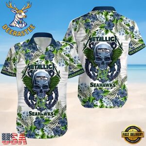 Metallica x Seattle Seahawks NFL Skull And Flower Tropical Hawaiian Shirt