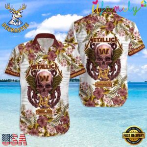 Metallica x Washington Commanders NFL Skull And Flower Tropical Hawaiian Shirt