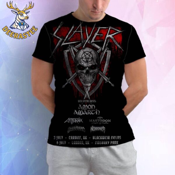 Slayer Return To The UK Two Days For July 3-6 2025 With Special Guests Amon Amarth Anthrax Mastodon Hatebreed And Neckbreaker All Over Print Shirt