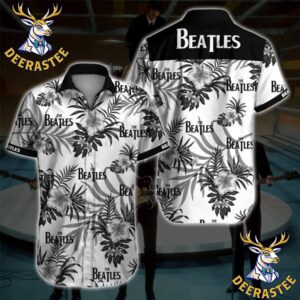 The Beatles Tropical Flowers Black And White Hawaiian Shirt