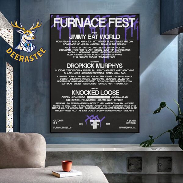 The Furnace Fest 2025 Lineup With Headliners Jimmy Eat World Dropkick Murphys Knocked Loose At Historic Sloss Furnaces In Birmingham AL October 3-5 2025 Home Decor Poster Canvas