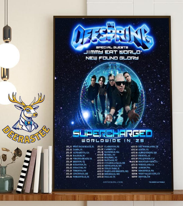 The Offspring Supercharged Worldwide In 2025 Dates List In North America With Special Guests Jimmy Eat World And New Found Glory Home Decor Poster Canvas